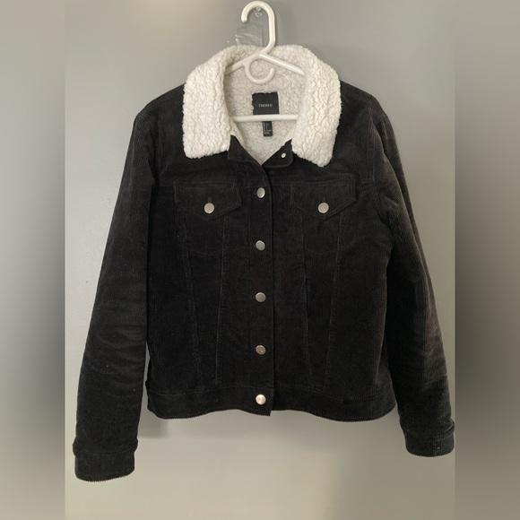 In Excellent Condition! Fleece Lined Black Corduroy Jean Jacket - Picture 1 of 6